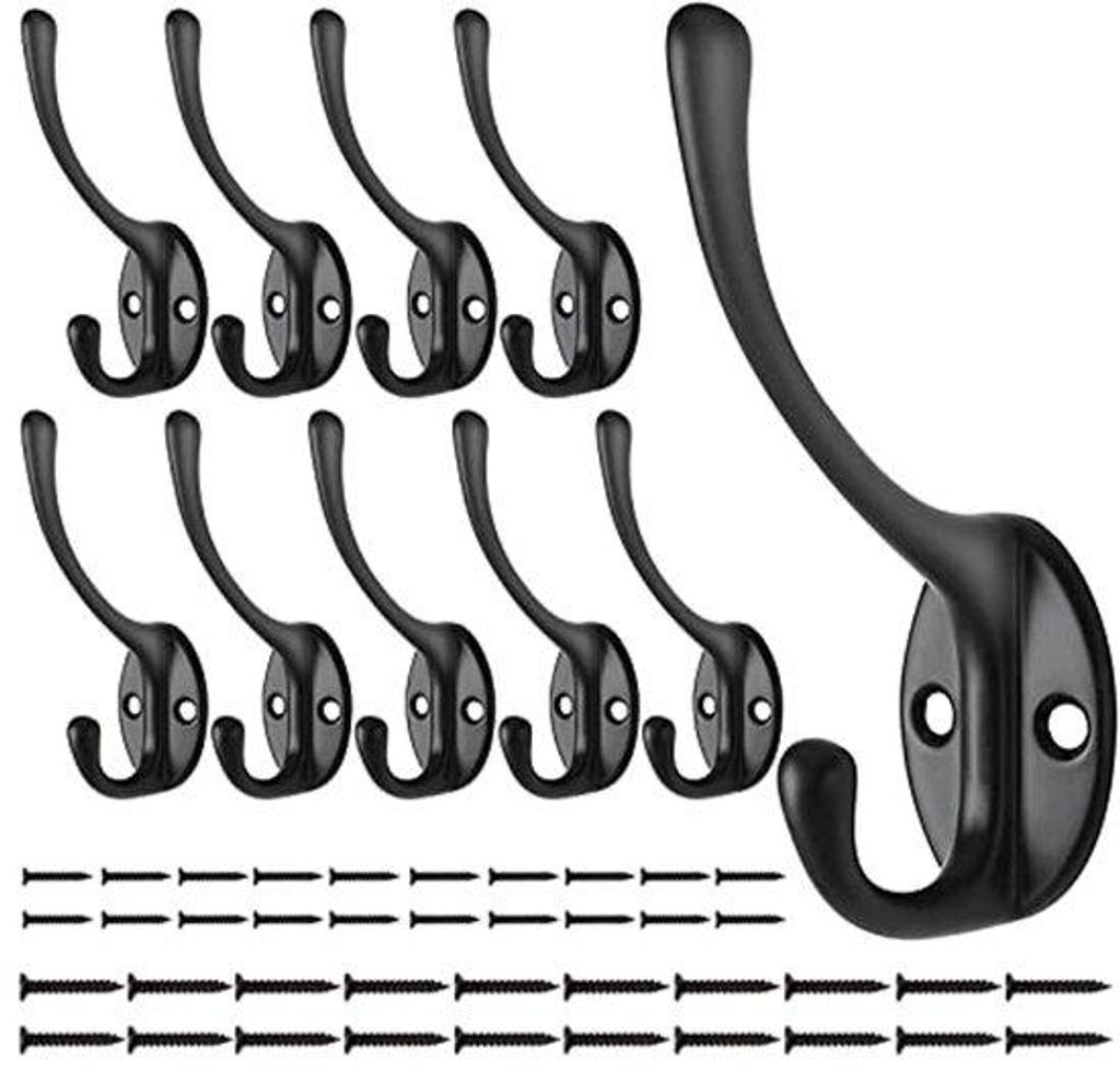 Vintage-Metal-Haken, 10er-Pack, schwarz, zwanenhalshaken, dubbele Wandhaken, für Schlafzimmer, Badezimmer, Kleiderschrank, Wohnzimmer