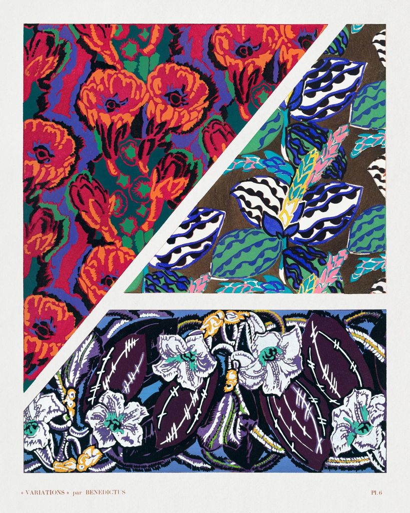 Plakat 40x50cm Blumen Art Deco v.6, Bénédictus Vintage für das Wohnzimmer