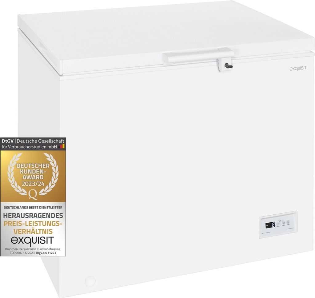 Exquisit Gefriertruhe GT265-HE-040D weiss | 254 l Nutzinhalt | 4-Sterne-Gefrieren | LED-Licht