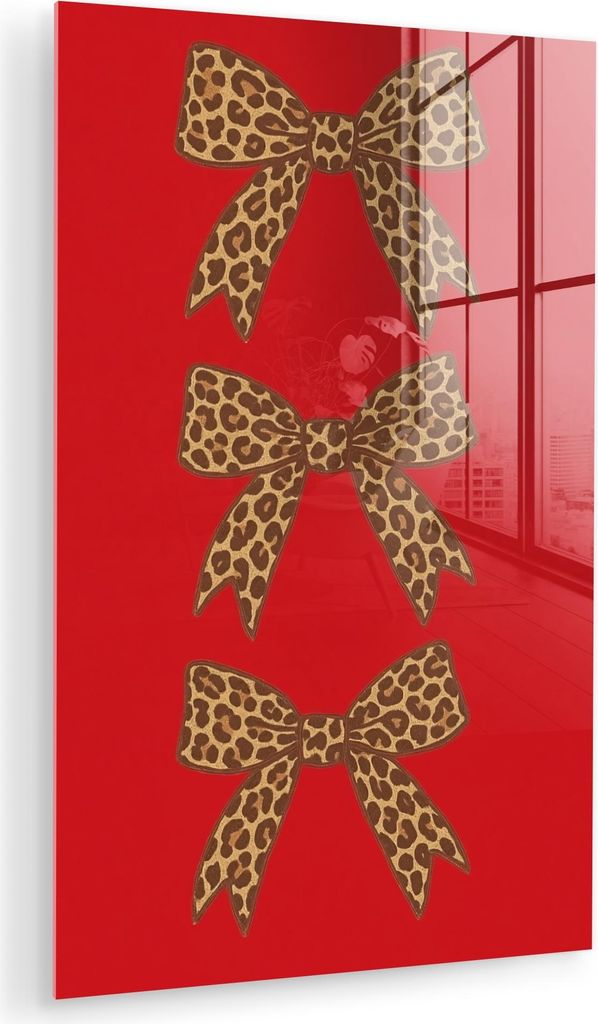 MuchoWow Glasbilder - Bilder auf Wandbild - Foto auf Glas Schleifen - Pantherdruck - Rot 40x60 cm Wanddekoration aus Glas - Acrylglasbild - Acrylbi...
