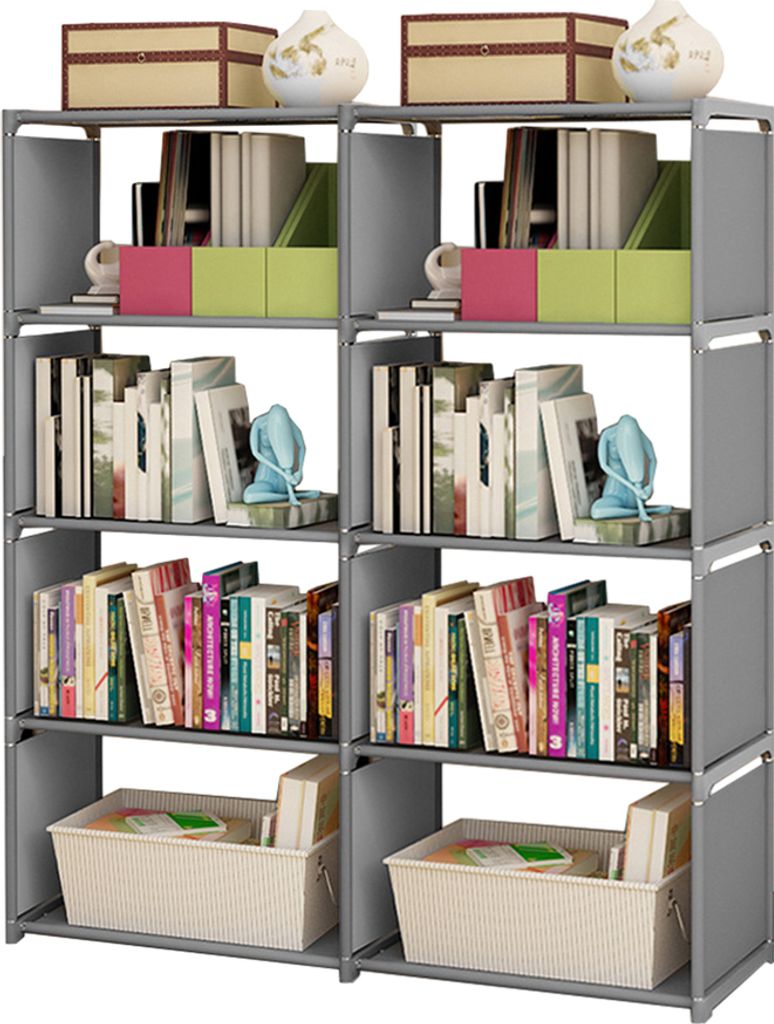 5-stufiges Buecherregal, 8 Wuerfel, Aufbewahrungsorganisator, hohes Buecherregal, Regal, zusammengebautes, freistehendes vertikales Lagerregal fuer...