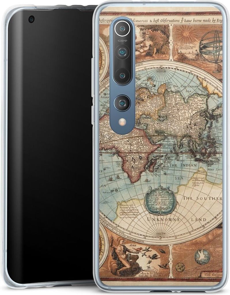 DeinDesign Handyhülle für Xiaomi Mi 10 Silikon Hülle Case Smartphone Schutzhülle Landkarte Vintage Weltkarte