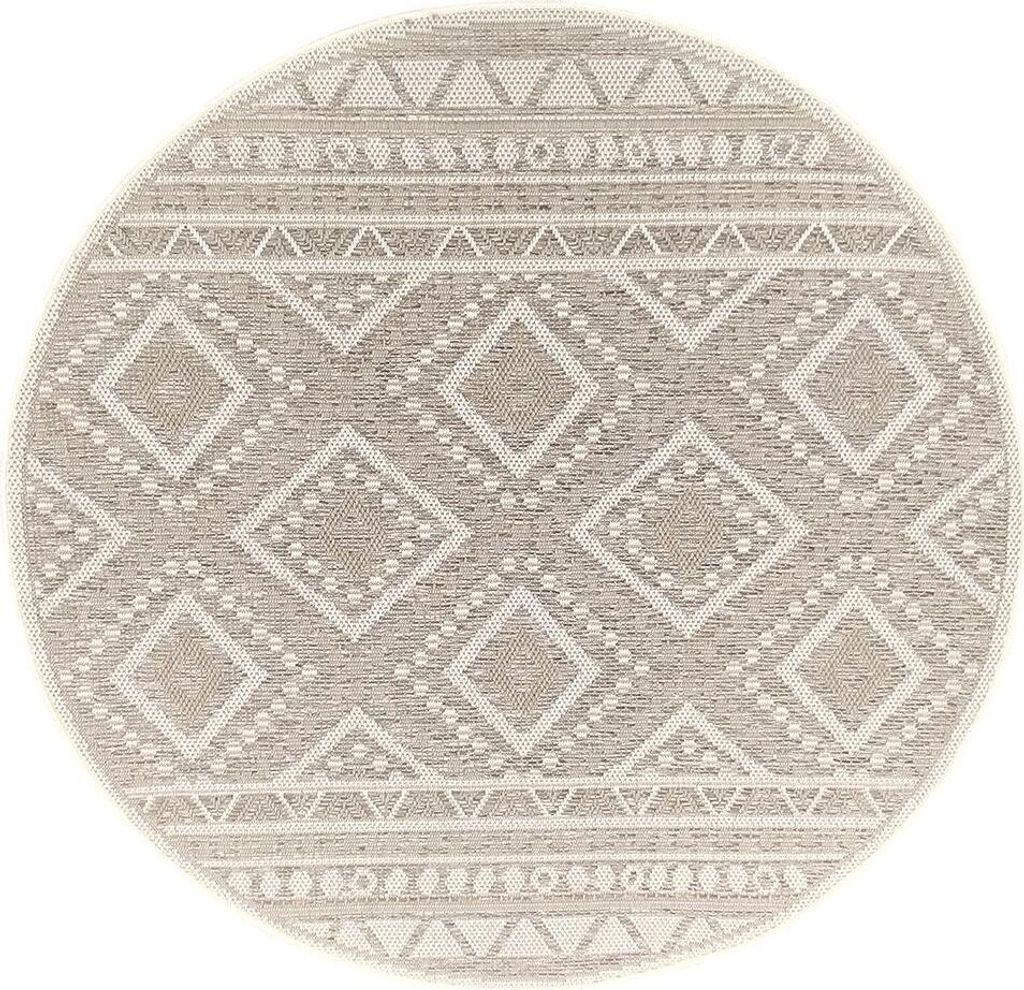 Outdoor Indoor Teppich Flachgewebe Küchenteppich Balkon Terasse Beige Grau Rund