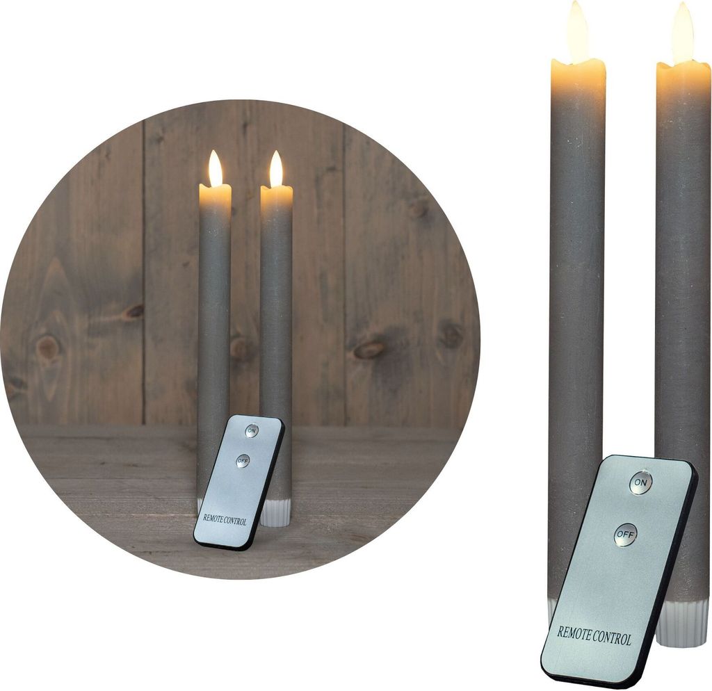 Stabkerzen LED mit Timer TAUPE GRAU 2er indoor mit Timer Produktbild 