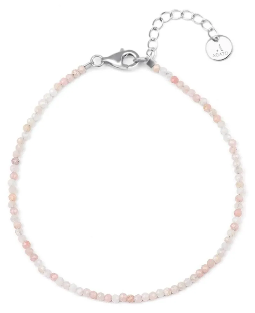 Bracelet minéral opale rose véritable, perles de 8mm et fermoir argent