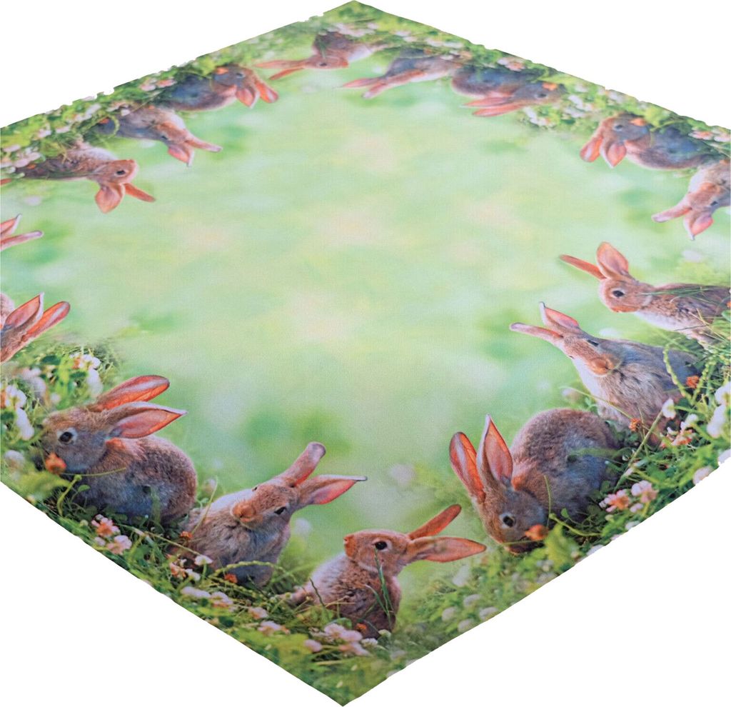 Tischwäsche Osterhasen im Gras Farbe grün 85 x 85 cm