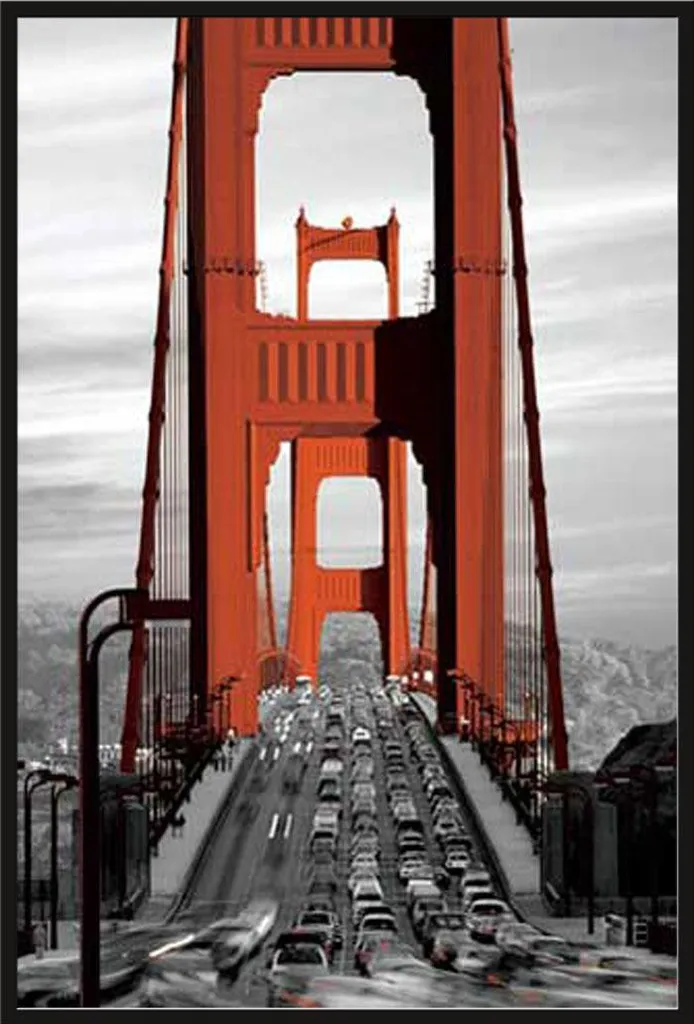 Poster encadré San Francisco Golden Gate Bridge avec vitre acrylique