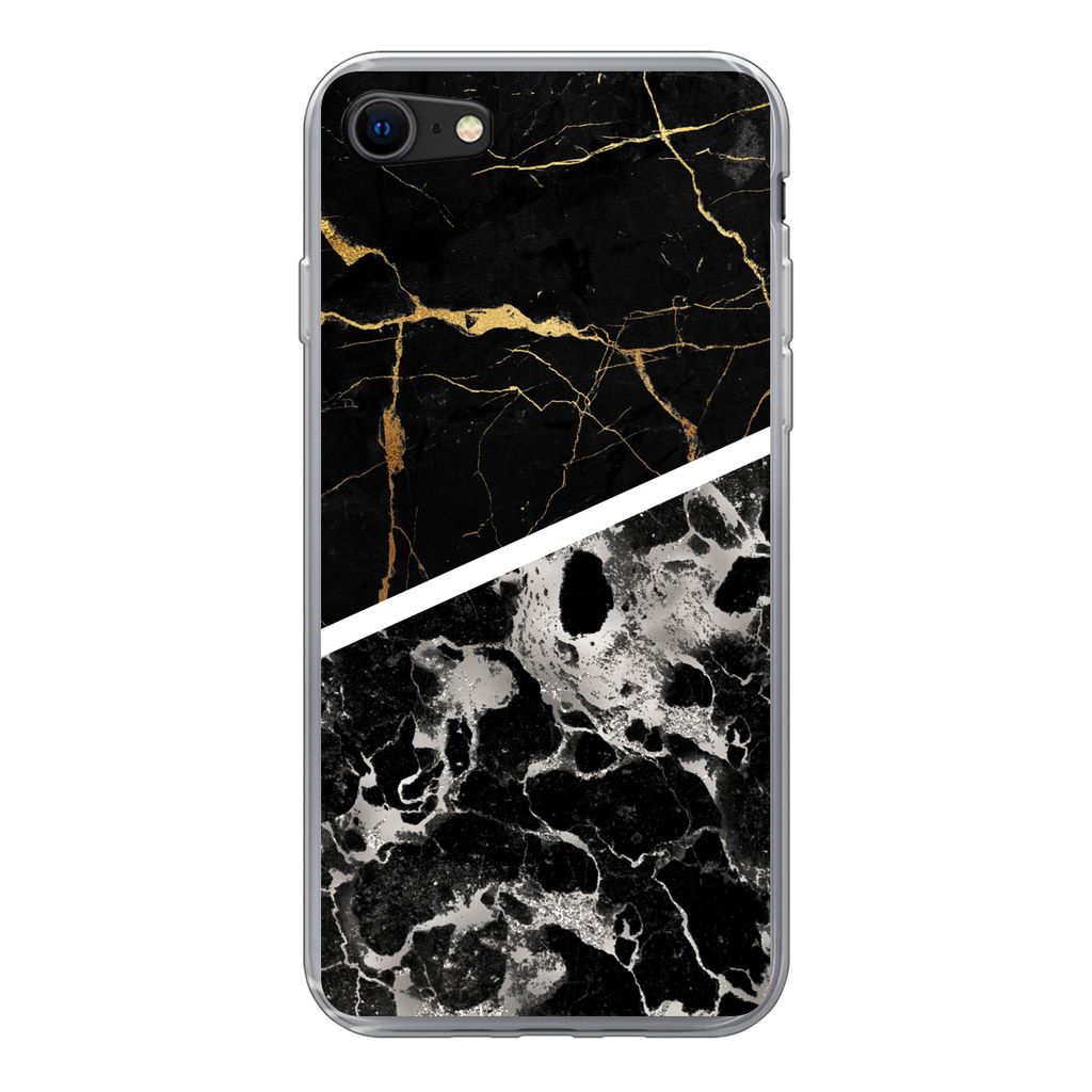 MuchoWow Handyhülle Schutzhülle Hülle für iPhone SE 2020 Marmor - Gold - Luxus Silikon Softcase Handy Hülle - Kartenbesitzer