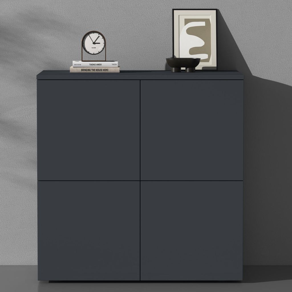 doporro Buffet Commode 76cm Meuble de Rangement Gris Noir Image du produit 