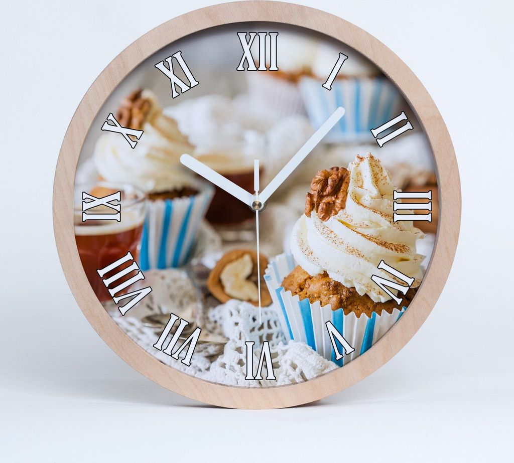 Holzuhr 25fi cm wanduhr - weiße Spitzen - Cupcakes