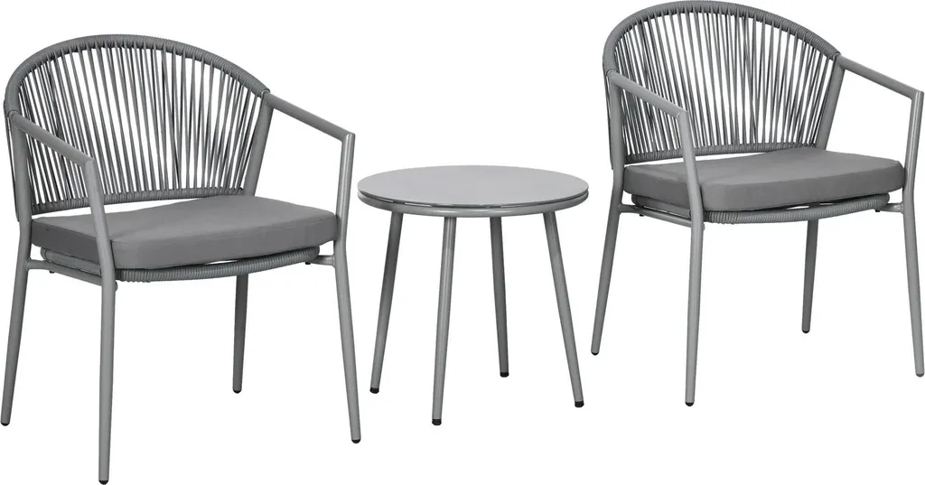 Petit salon de jardin pour balcon étroit - Set 3 pièces gris gain de place