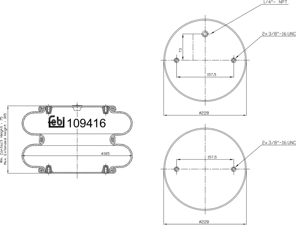 Soufflet Pneumatique Renforcé 109416 Febi Bilstein de 226 mm 5,11 kg