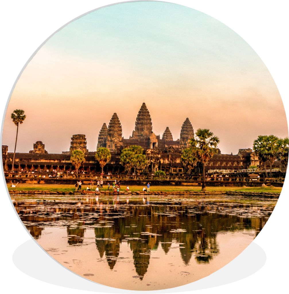 MuchoWow Rundes Wandbild - Runde Bilder Sonnenuntergang über Angkor Wat Ø 60 cm Kreis Wanddekoration Kunststoff - Wandkreis - Wandschmuck - Wan...