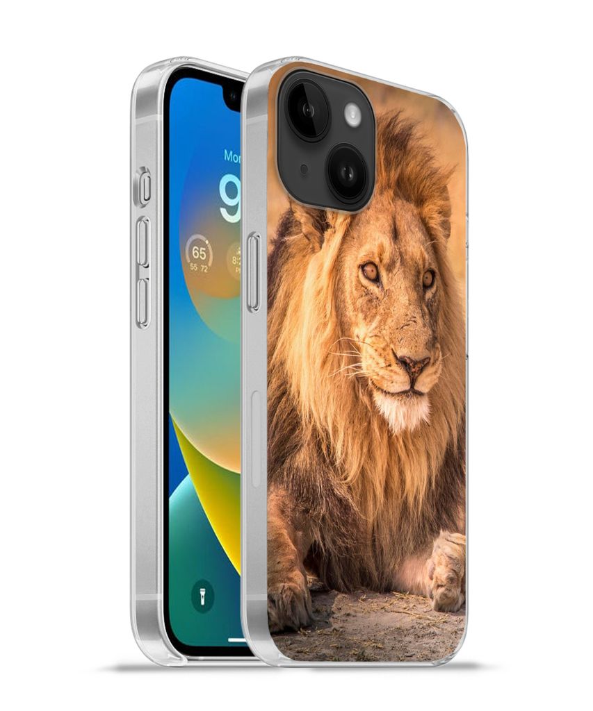 MuchoWow Handyhülle Schutzhülle Hülle für Apple iPhone 14 - Softcase Löwe - Nahaufnahme - Savanne Silikon Softcase Handy Hülle - Mobiltelef...