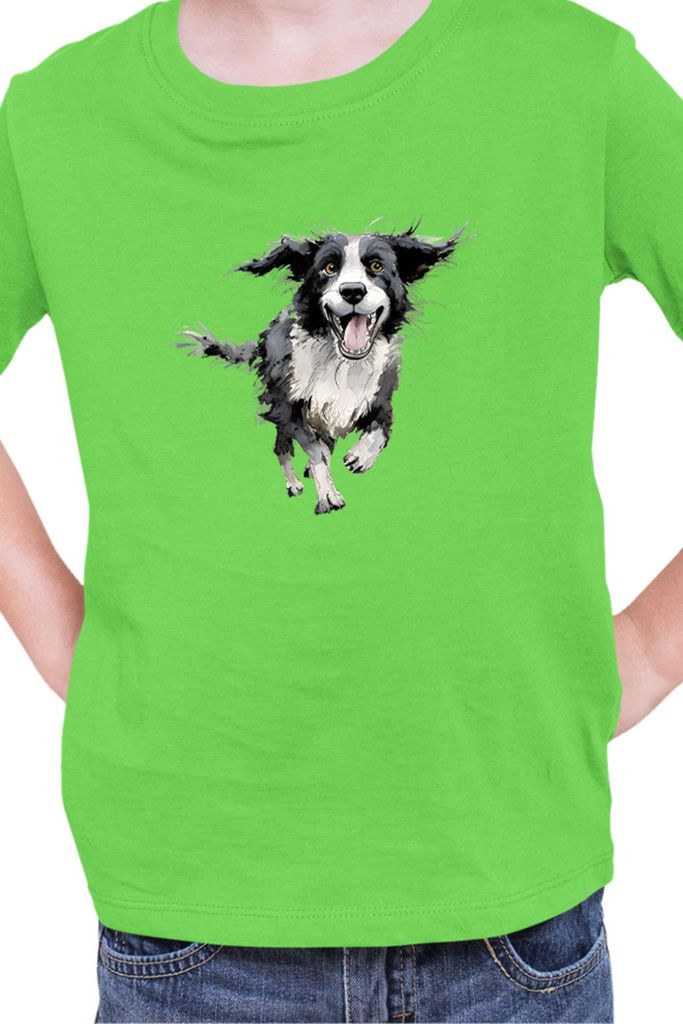 Kinder T-Shirt Funny Dogs Breeds Border Collie Dog Breed 020, 5-6 Jahr - 116 / Lime