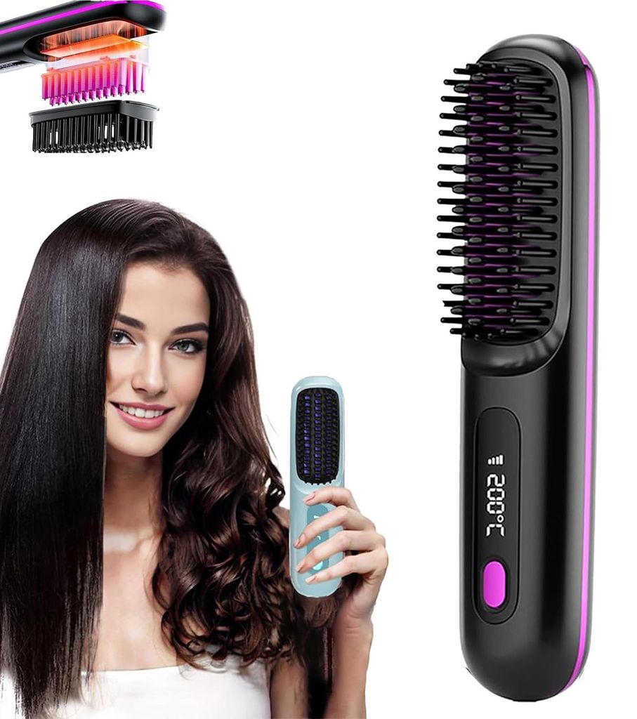 MODFU Haarbürsten, Kabelloser Ionen-Haarglätter, Schnelle Temperaturregelung, anti-frizz, für glattes und glänzendes Haar, Tragbar, wiederaufla...