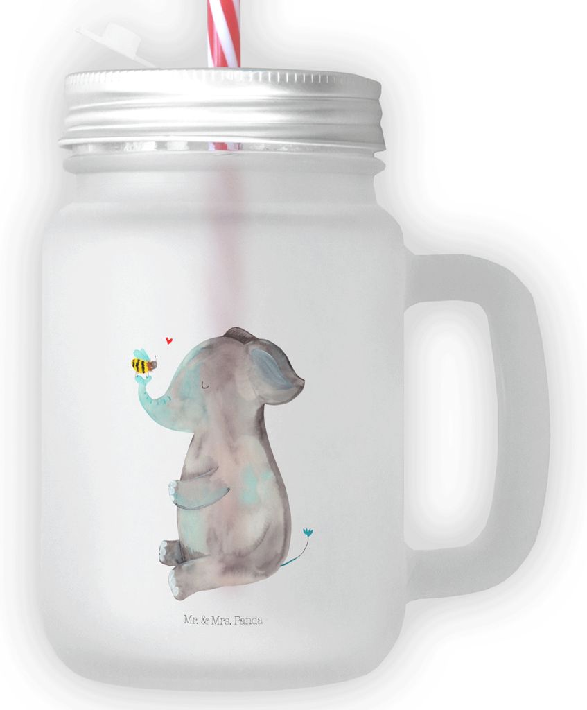 Mr. & Mrs. Panda Glas Elefant Biene - Transparent - Geschenk, Trinkgefäß, Liebe, Lustige Sprüche, Glasbecher, Jahrestag, Liebesspruch, Strohhalm...