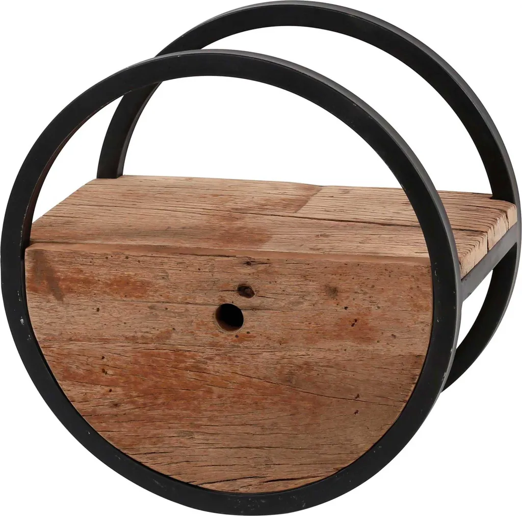 Étagère Murale Ronde 40cm avec Tiroir de Rangement en Bois et Métal Noir