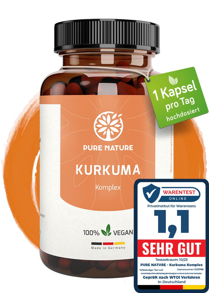 Pure Nature Kurkuma Kapseln Komplex HOCHDOSIERT [1 Kps/Tag I 12.000mg Curcuma] - Curcuma Kapseln hochdosiert mit Vitamin C & Piperin - 90 Kapseln