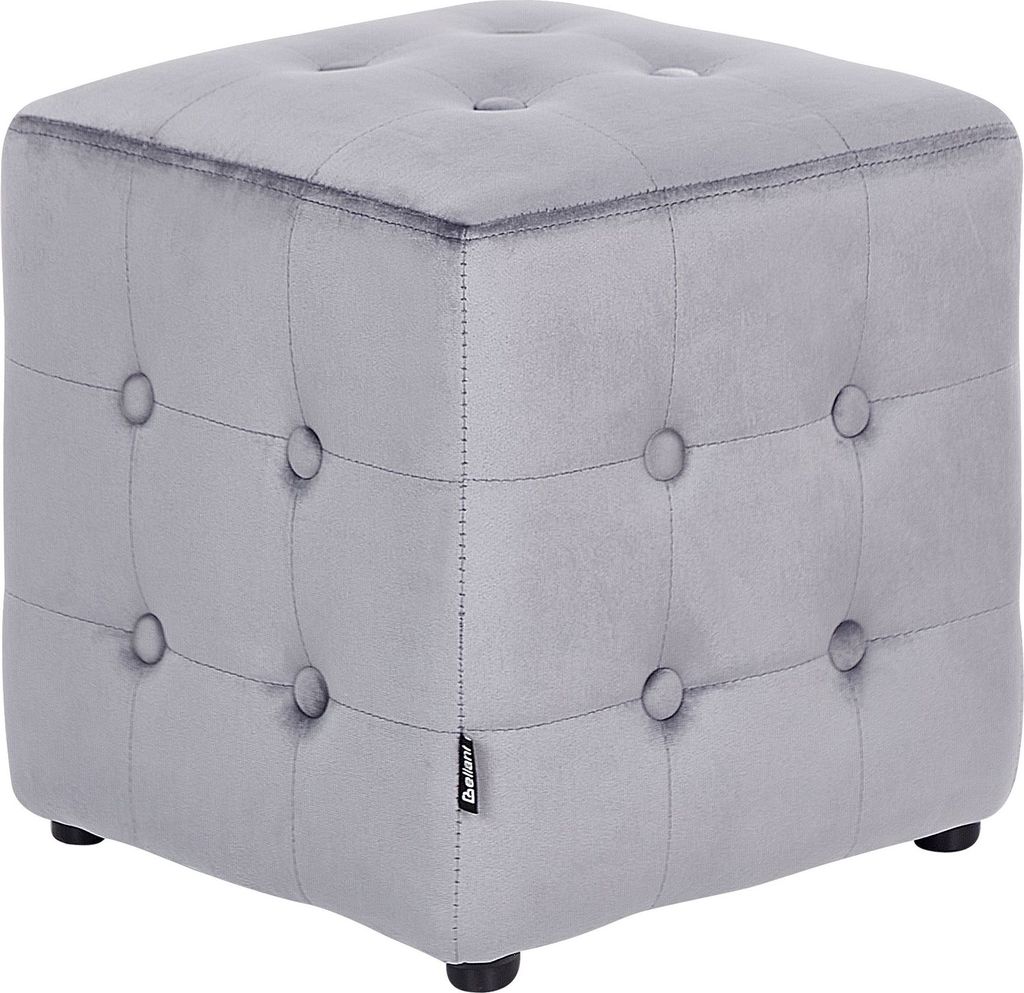 BELIANI Sitzhocker Grau Samtstoff Knopfsteppung Quadrat 36 x 36 cm Eleganz