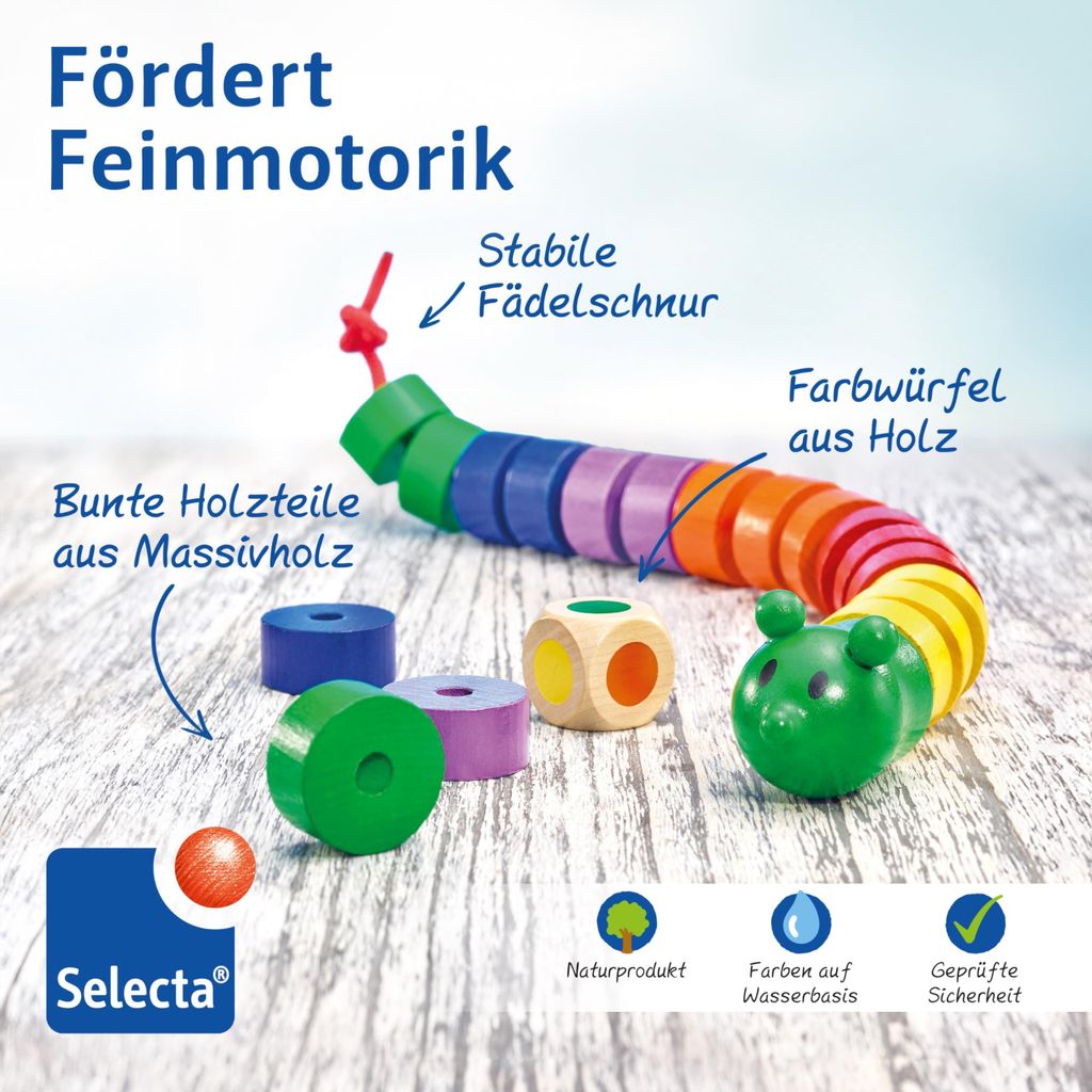 Selecta 63005 Fädelraupe, Würfel- und Fädelspiel,3 Jahre to Produktbild 