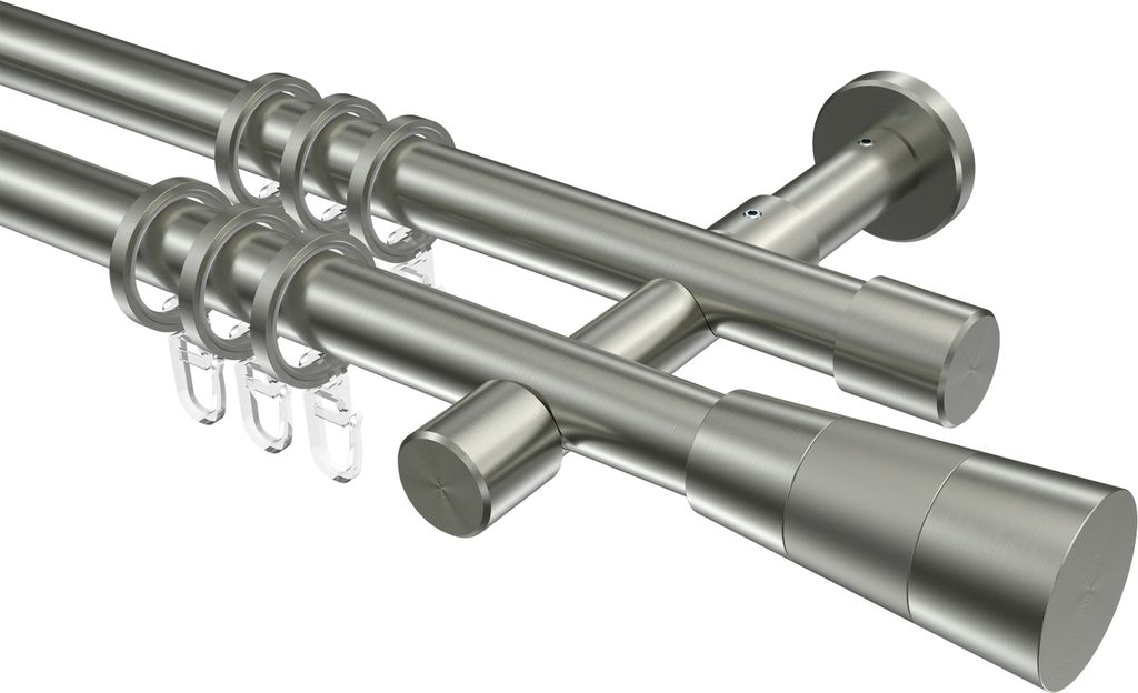 Interdeco Gardinenstange / Vorhangstange Edelstahl-Optik, Typ Prestige Tanara (Konus Bicolor), 20 mm Ø 2-läufig, 540 cm