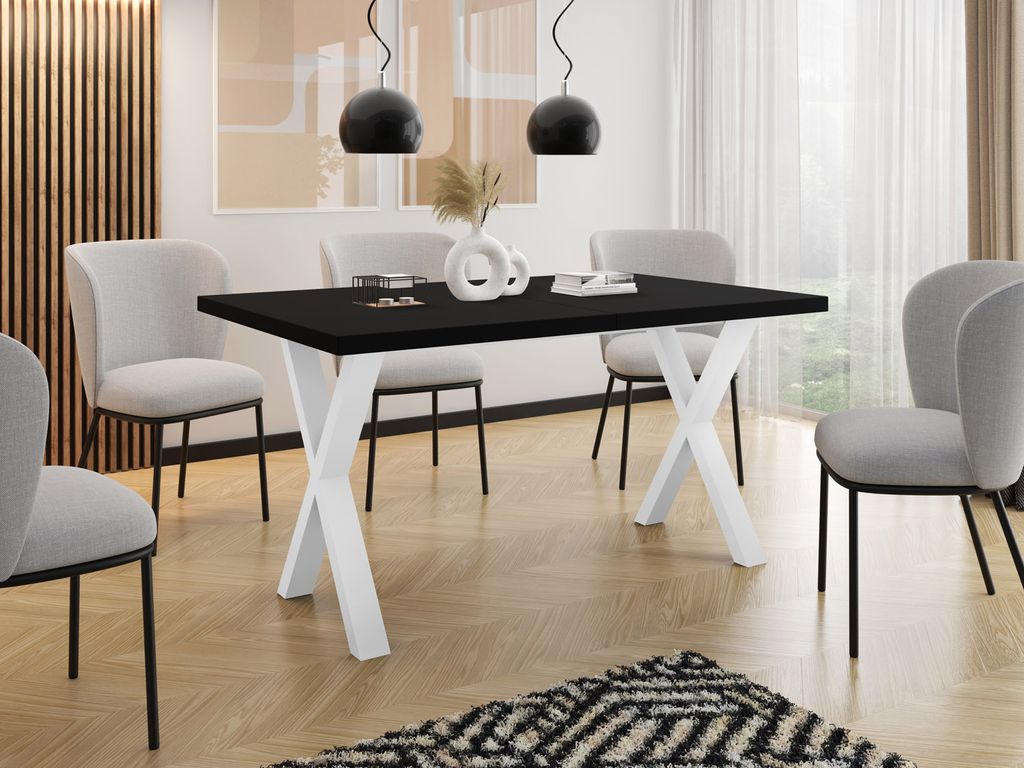 Rechteckiger Ausziehbarer Esstisch - Großer Modern-Stil Tisch mit Weißen Metallbeinen 120 140 160 cm bis 220 240 260 cm - Spacesaver - 120 x 80 c...