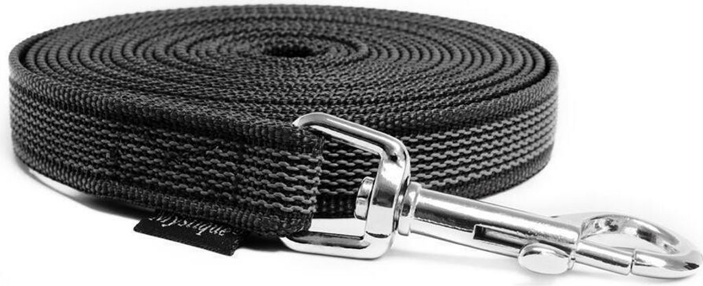 Mystique Gummierte Schleppleine 12mm mit Handschlaufe Standard Karabiner schwarz 15m