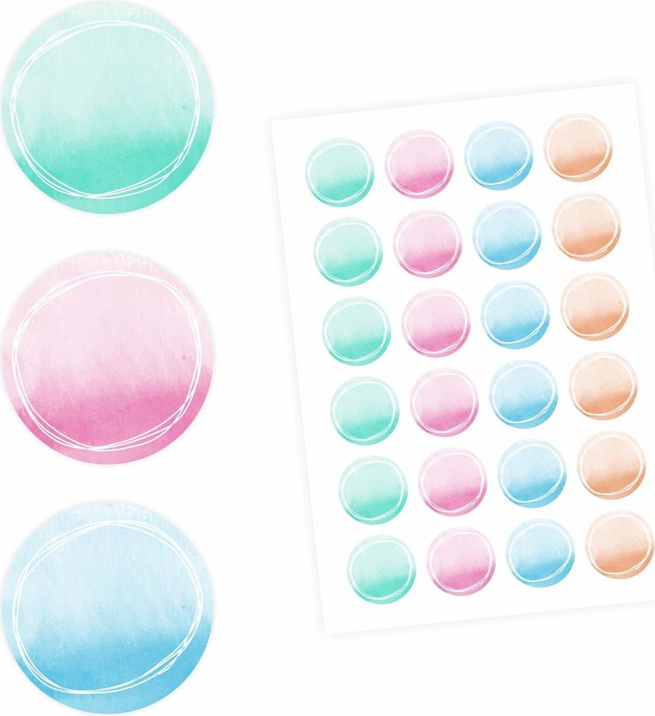 24 Universaletiketten - Aquarell pastell - rund 4 cm Ø - Haushaltsetiketten Sticker Aufkleber