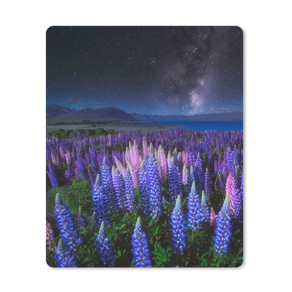 MuchoWow Mauspad Mousepad Blumen - Nacht - Lupine - Sternenhimmel - Lila - Natur 19x23 cm - Mousepads - Maus Mat - Pad - Mausunterlage - Mauspads...