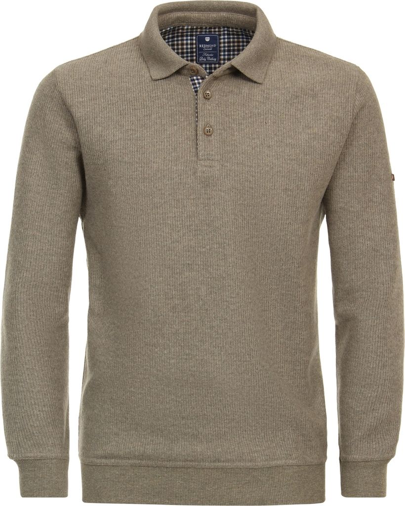 REDMOND Casual Herren Sweat-Polo Langarm Regular-Fit Beige 3XL