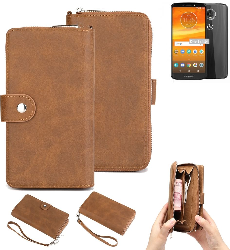 K-S-Trade Handyhülle Schutzhülle kompatibel mit Motorola Moto E5 & Portemonnee Tasche Handytasche Case Etui Geldbörse Wallet braun (1x)