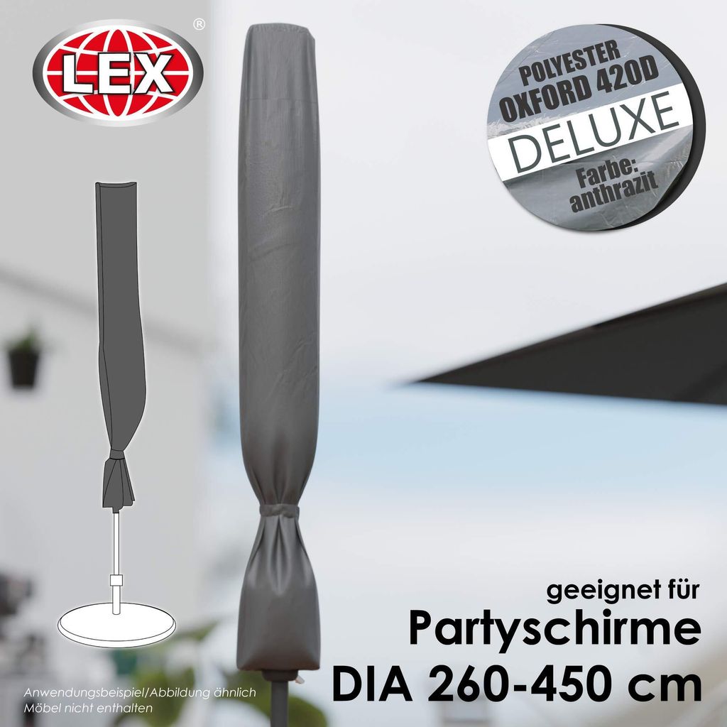 LEX Schutzhülle Deluxe für Partyschirme, Ø 260 – 450 cm, Tragetasche mit Reißverschluss