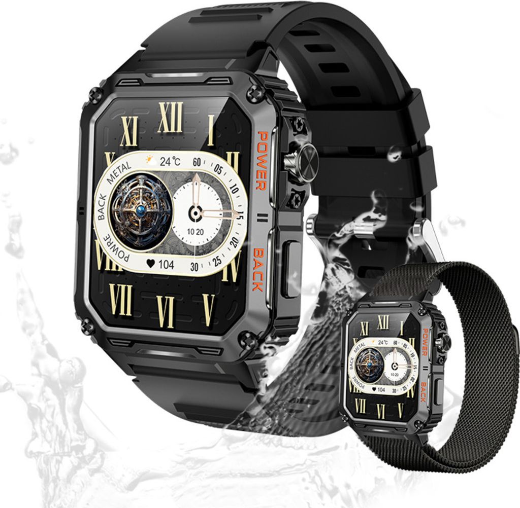 Herren’s IP67 Wasserdicht Fitness-Tracker Smartwatch 1.91 Zoll fitness uhr mit Herzfrequenzsensor, Schrittzähler & Blutdruck Multimedia-Steuerung
