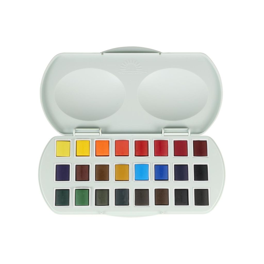Mairtini Academy Aquarellfarben Set - 24 brillante Farben in halben Näpfchen - mit Elegantes Ovaler Etui – Ideal für unterwegs & kreative Momente