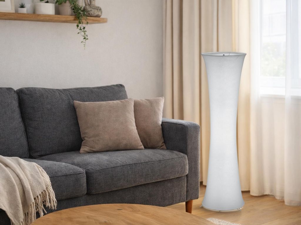 Kleine Wohnzimmer Stehlampe mit Stoff Lampenschirm Weiß, Produktbild 