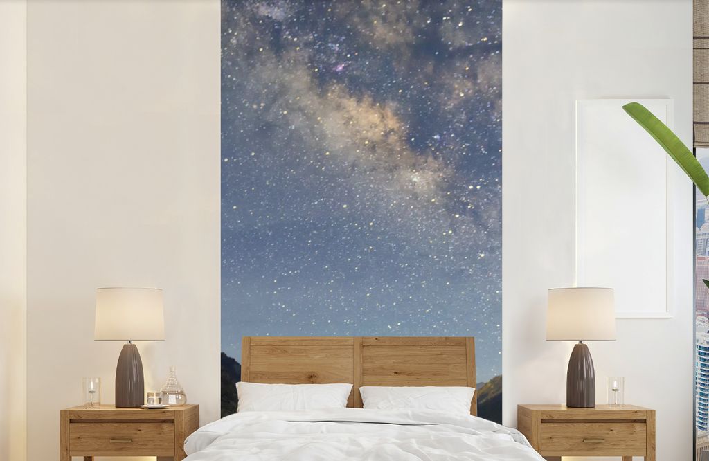 MuchoWow Fototapete für Wohnzimmer oder Schlafzimmer Wandtapete Vinyl Motivtapete Sternenhimmel - Berge - Tibet - 120x240 cm - Hintergrundbild