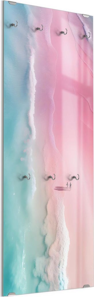 DEQORI Kleiderhaken aus Glas 50x125 cm 'Rosa Strandliebe' Wand Garderobe Paneel Haken