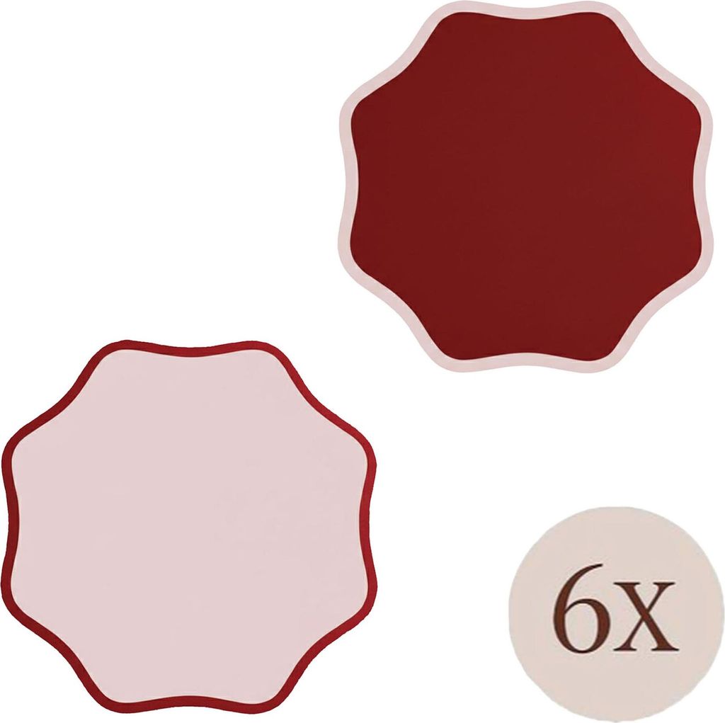 Hati - Platzset, 40x40 cm Rot, Set aus 6, Wellenrand, Zweifarbiges Paar