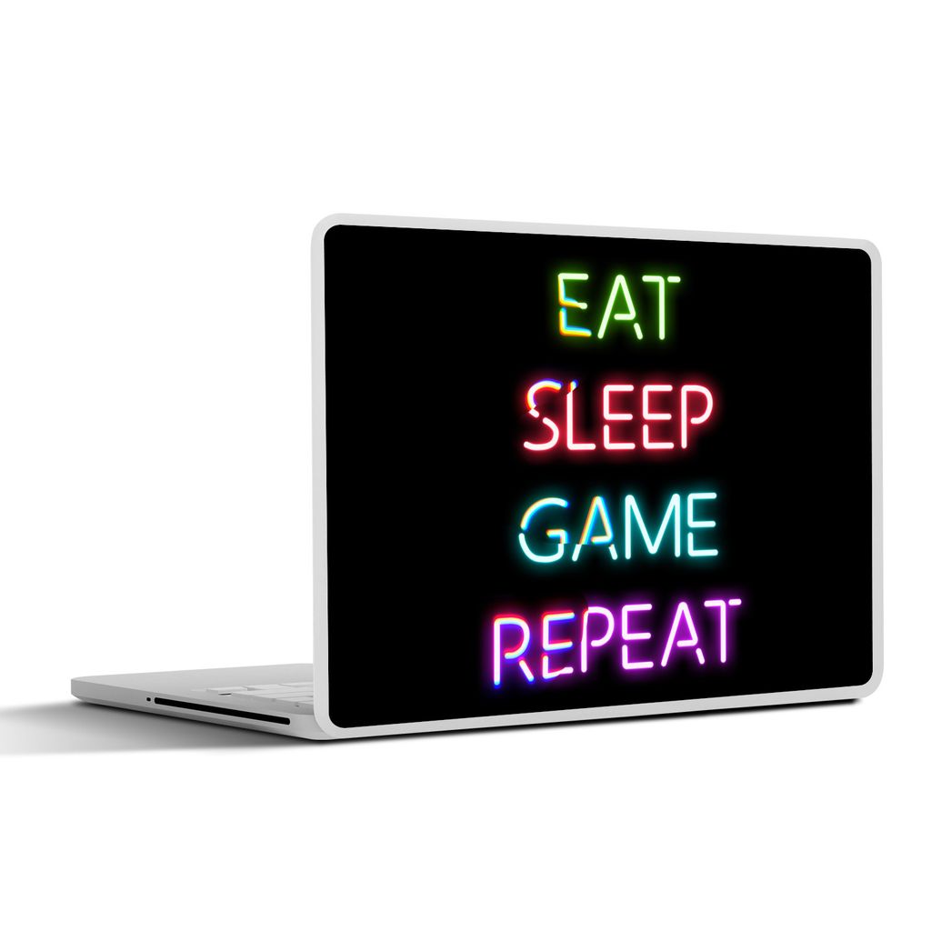 MuchoWow Laptop Aufkleber Sticker Cover Gaming - Led - Zitat - Eat sleep game repeat - Gaming 32.5x23.5 cm - Sticker für Laptop - Selbstklebend ...
