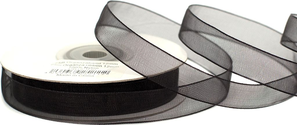 Organzaband 12mm x 25m Rolle Schwarz