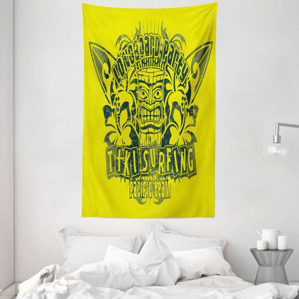 ABAKUHAUS Tiki Bar Wandteppich und Tagesdecke, Surf Team Party aus Weiches Mikrofaser Stoff Waschbar ohne Verblassen Digitaldruck, 140 x 230 cm, Ap...