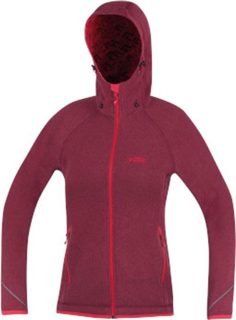 Fleecejacke Jasper Lady von DirectAlpine in dunkelrot mit Kapuze und Reißverschluss.