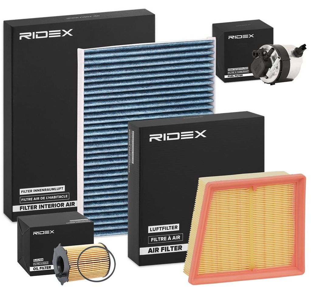 RIDEX Filterset Inspektionspaket Filtersatz für FORD Fiesta Mk6 Schrägheck (JA8, JR8) Fiesta Mk5 Kastenwagen Fiesta Mk6 Kastenwagen