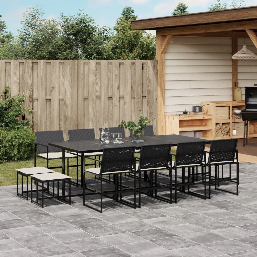 Best Möbel Gartenmöbel Set Balkonmöbel-Set 13-tlg. Garten-Essgruppe mit Kissen Schwarz Poly Rattan - Gartenmöbelgarnituren Cloris Neu3007676 5p...