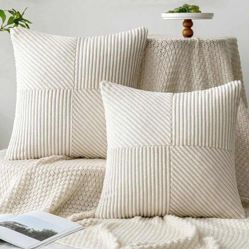 Unyqoos Kissenbezug Set 2 Stück aus Corduroy Fluweel, 40 x 40 cm, Crèmekolor für Wohnzimmer und Schlafzimmer