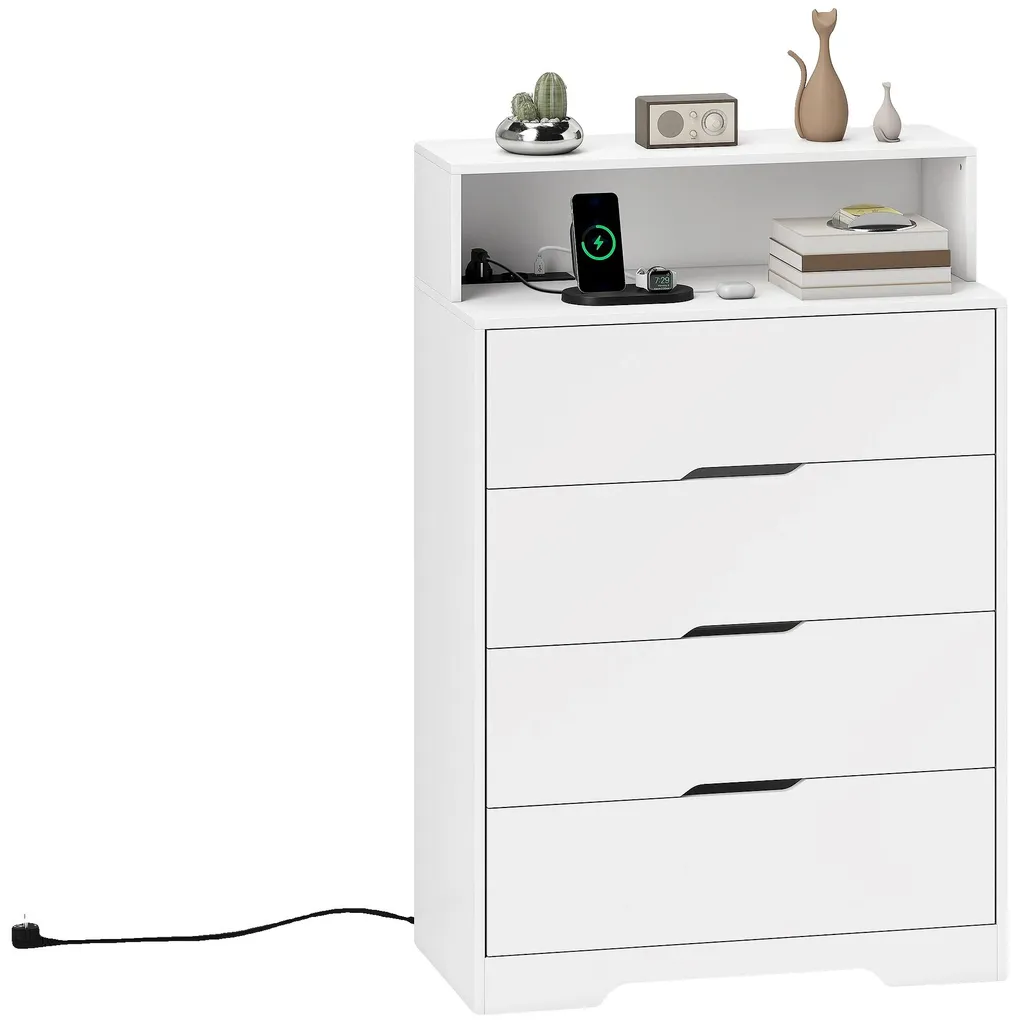 Commode USB blanche 4 tiroirs : fini les câbles qui traînent au sol