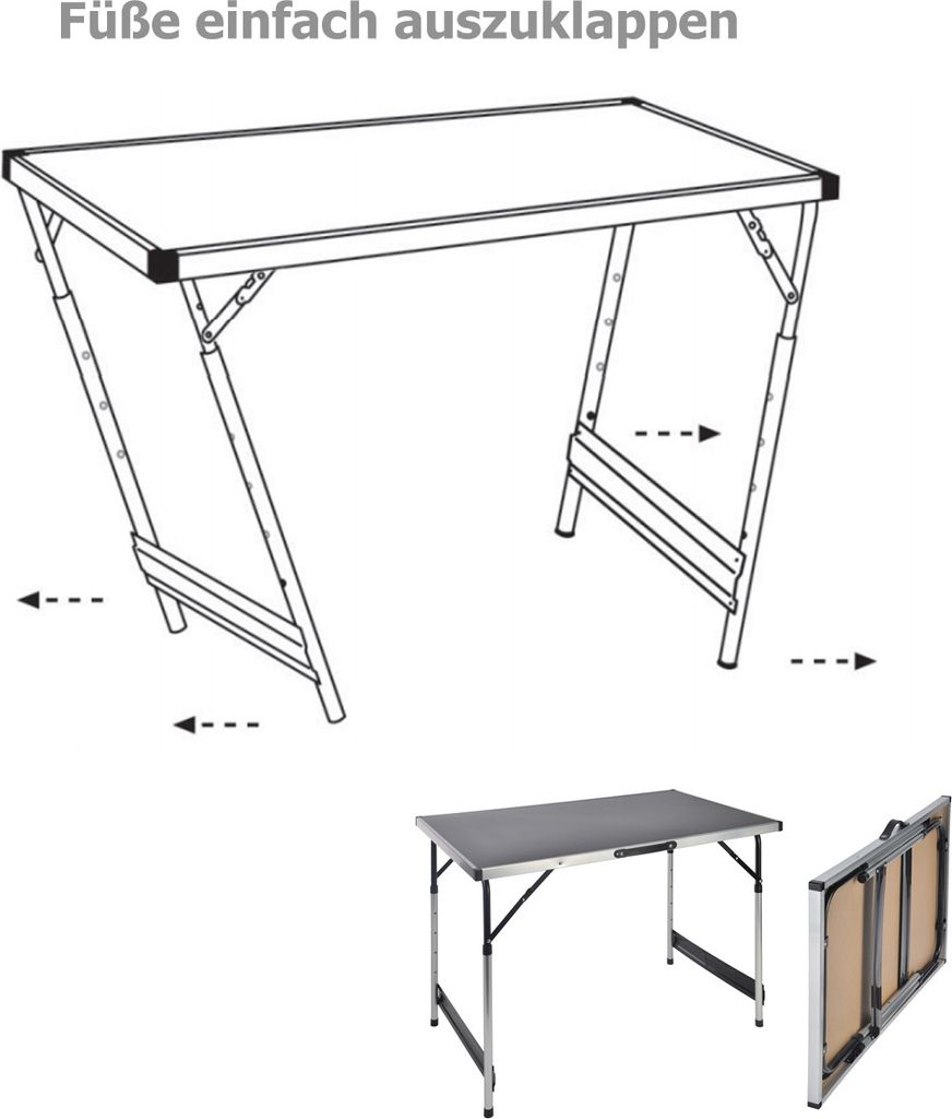 HI Klapptisch 100 x 60 x 94 cm Aluminium Produktbild 10