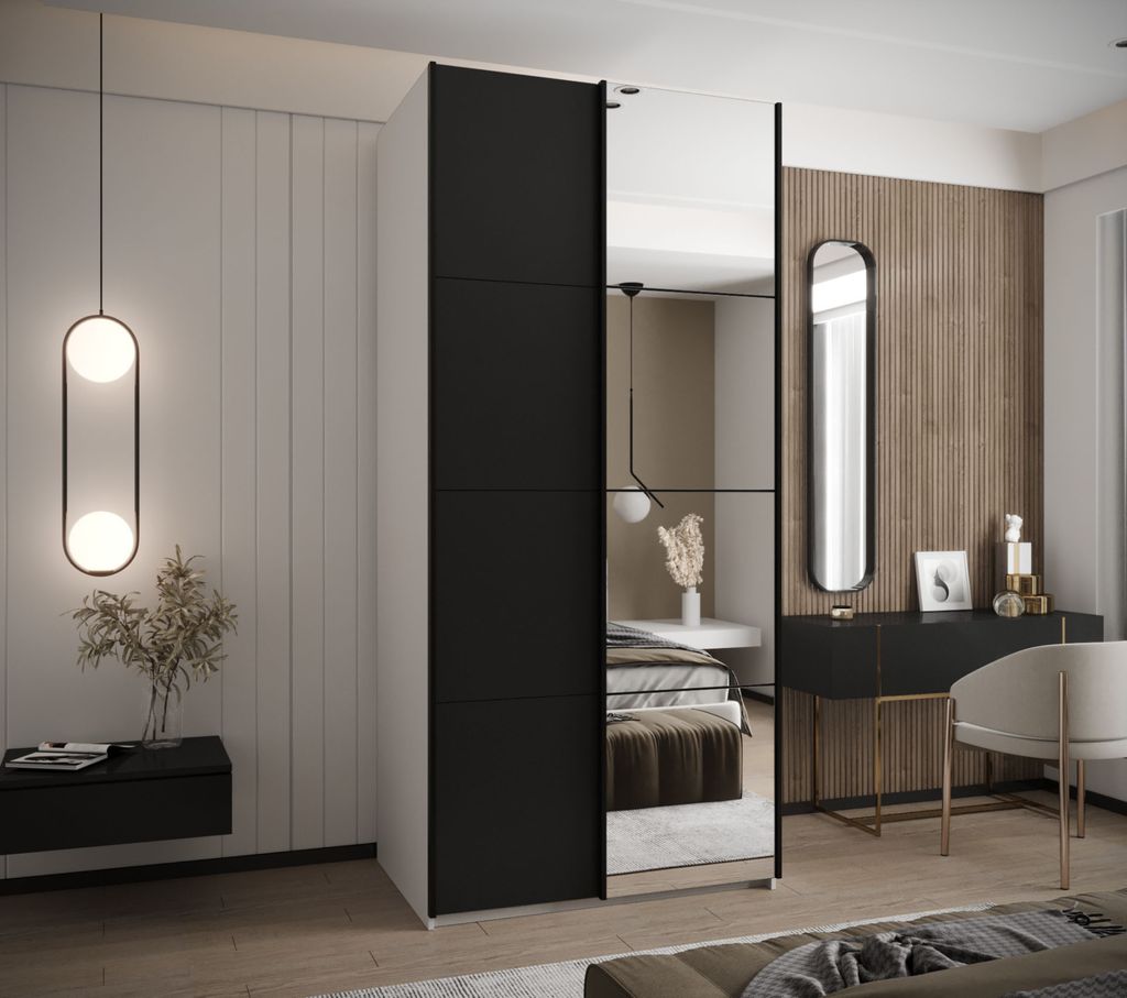 Zweitüriger Kleiderschrank SAMARA 3 - 120 cm, weiß/schwarz/schwarz