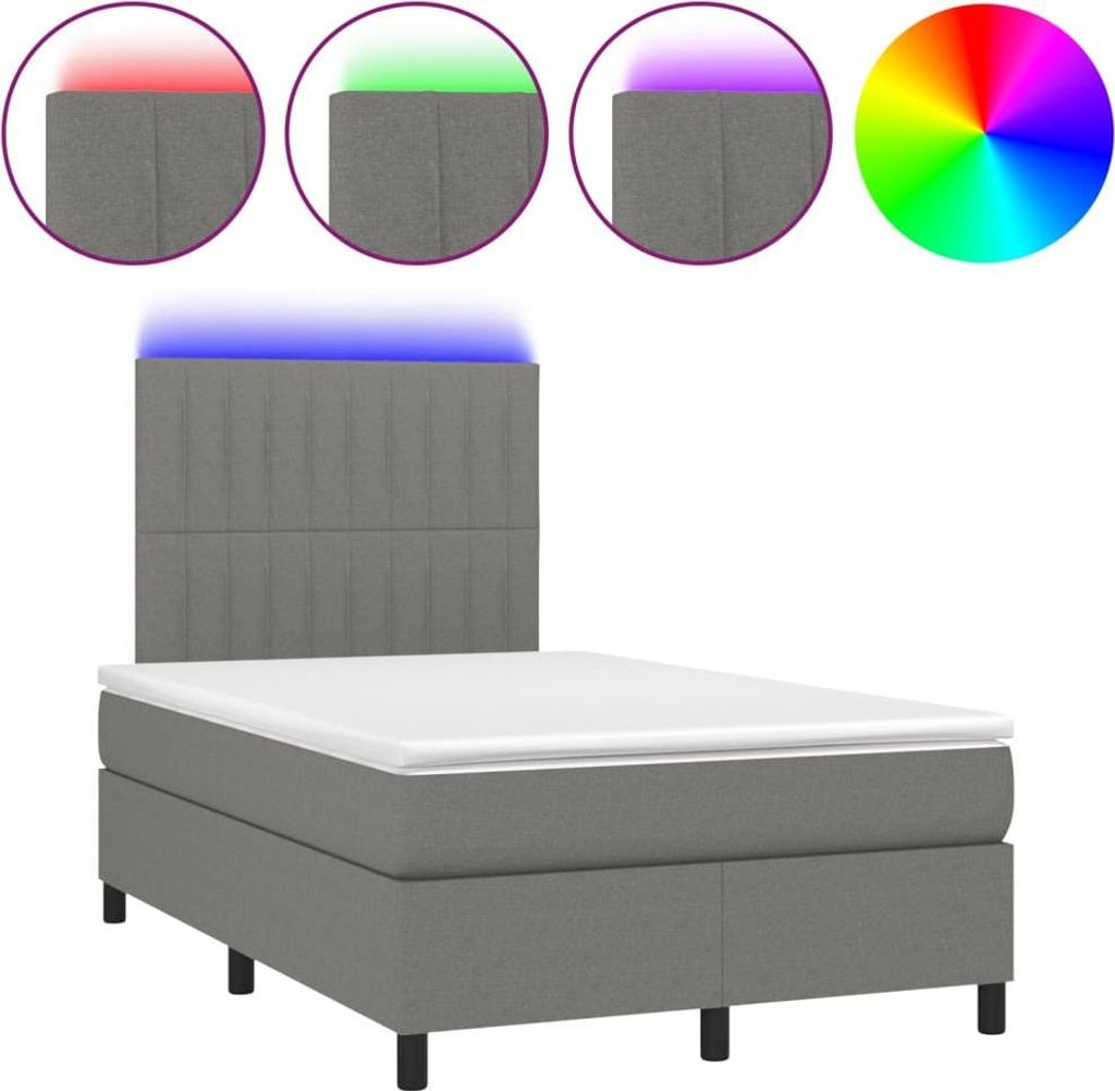 vidaXL Boxspringbett mit Matratze & LED Dunkelgrau 120x190 cm Stoff